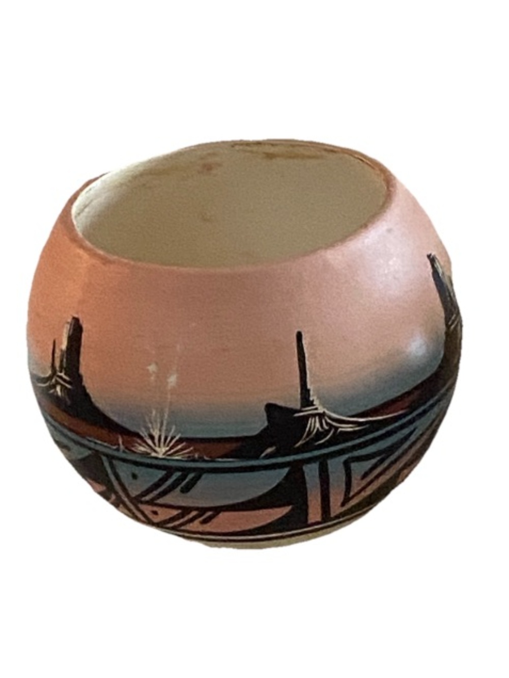 Hand-Painted Terra Cotta Southwestern Decorative Pot - Pink and Black
